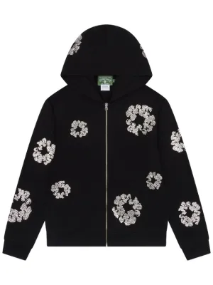 Cashmere Swarovski Cotton Wreath Zip Hoodie Black